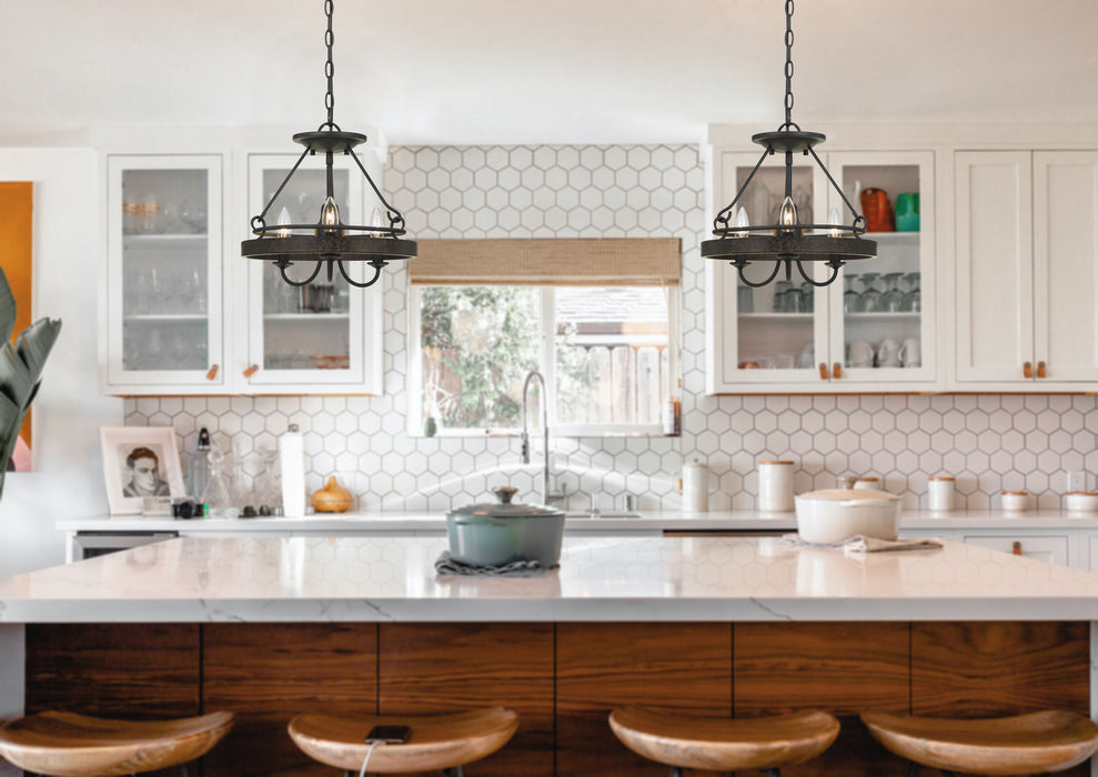 Three Light Pendant from the Helena collection in Texture Gray With Moroccan Bronze finish