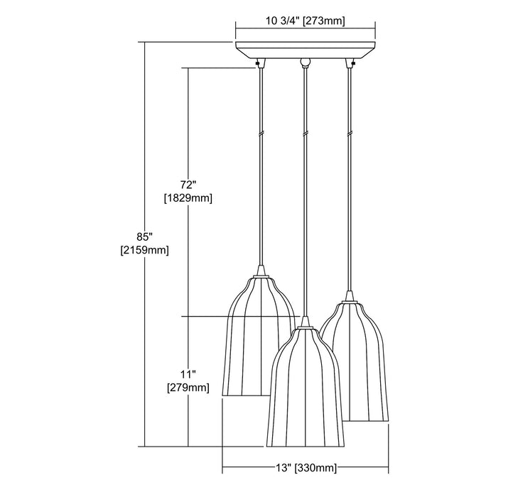 Three Light Pendant from the Hand Formed Glass collection in Oil Rubbed Bronze finish