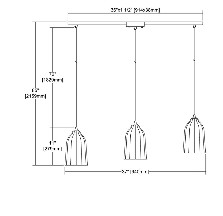 Three Light Pendant from the Hand Formed Glass collection in Oil Rubbed Bronze finish