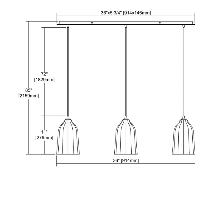 Three Light Pendant from the Hand Formed Glass collection in Oil Rubbed Bronze finish