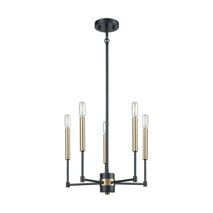 Five Light Chandelier from the Livingston collection in Matte Black, Satin Brass, Satin Brass finish