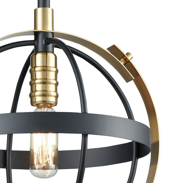 One Light Mini Pendant from the Caldwell collection in Matte Black, Satin Brass, Satin Brass finish