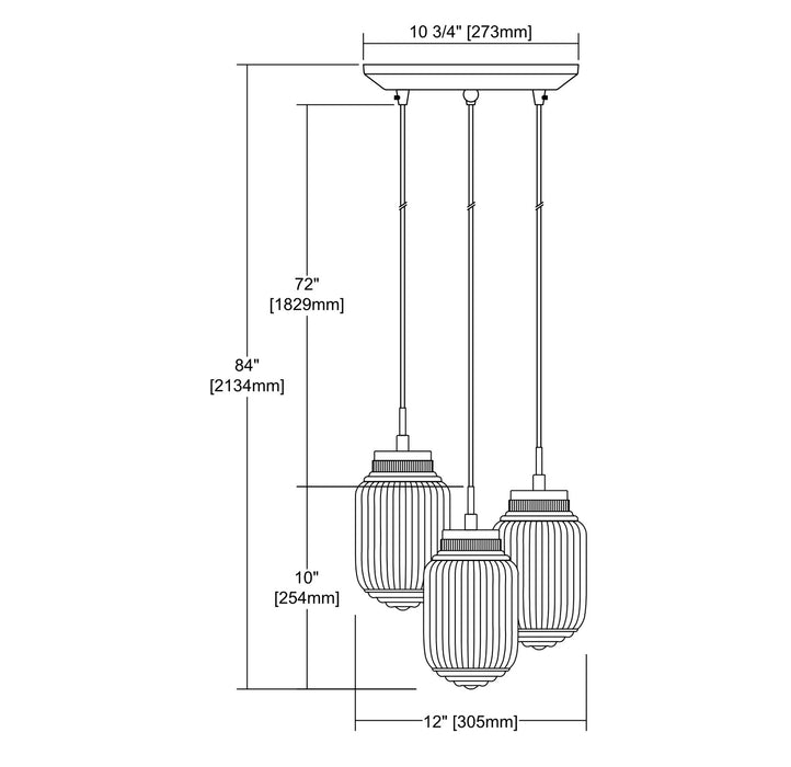 Three Light Pendant from the Dubois collection in Polished Chrome finish