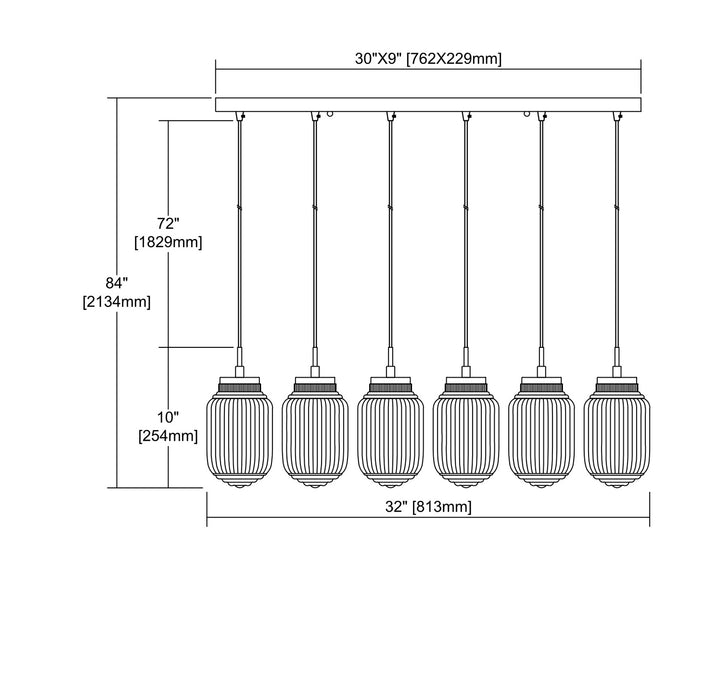 Six Light Pendant from the Dubois collection in Polished Chrome finish