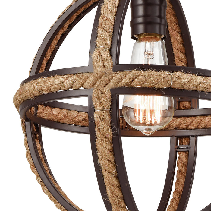 One Light Mini Pendant from the Natural Rope collection in Oil Rubbed Bronze finish