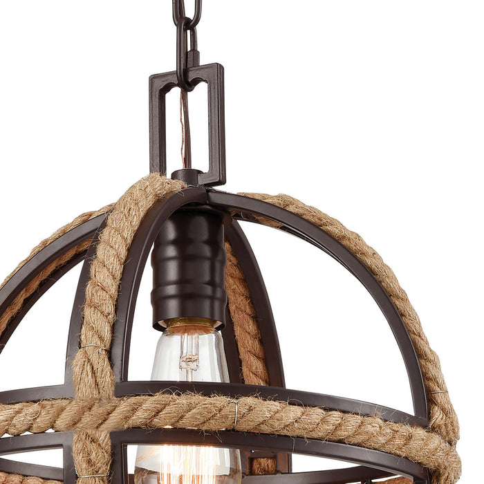 One Light Mini Pendant from the Natural Rope collection in Oil Rubbed Bronze finish