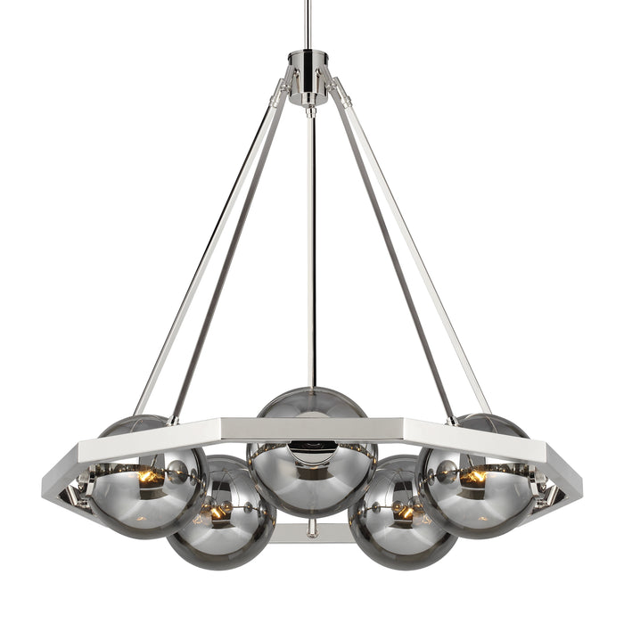 Five Light Chandelier from the Feiss - Harper collection in Polished Nickel finish
