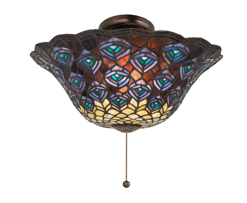 Meyda Tiffany - 72649 - Three Light Fan Light Fixture - Tiffany Peacock Feather - Green/Blue Pbag Purple/Blue Lt Blue Aqua/Green