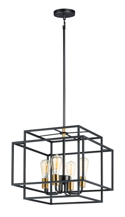 Four Light Pendant from the Liner collection in Black / Satin Brass finish