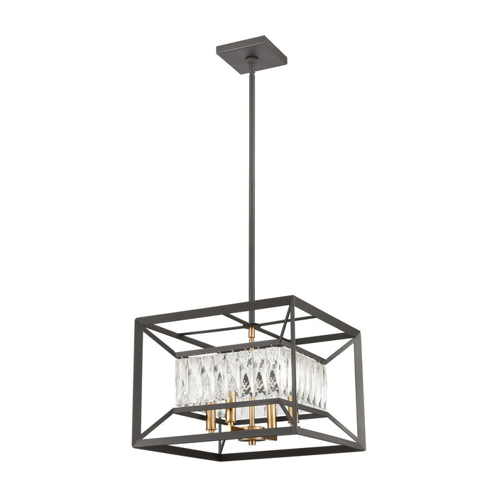 Four Light Chandelier from the Starlight collection in Charcoal, Satin Brass, Satin Brass finish