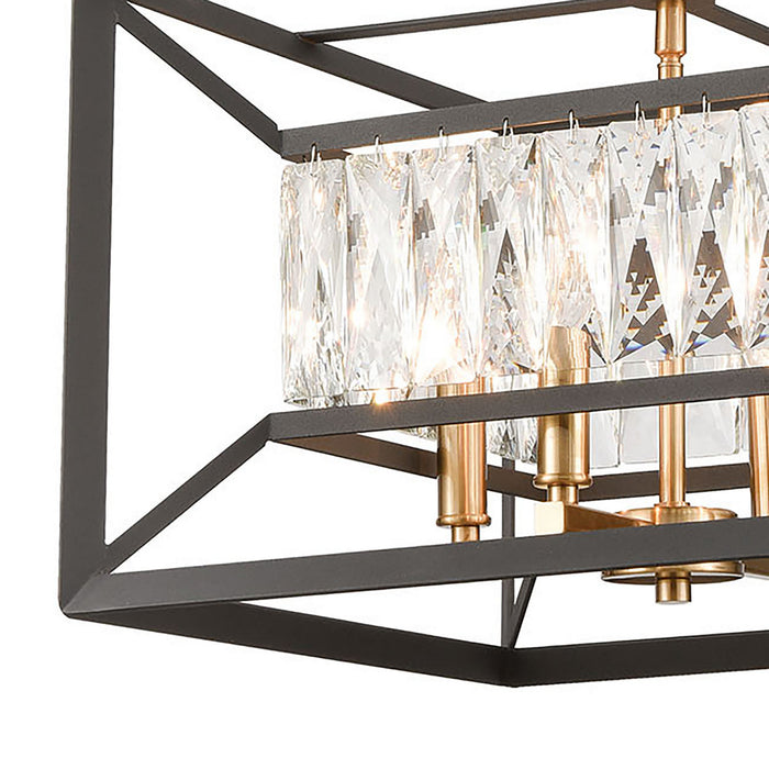 Four Light Chandelier from the Starlight collection in Charcoal, Satin Brass, Satin Brass finish