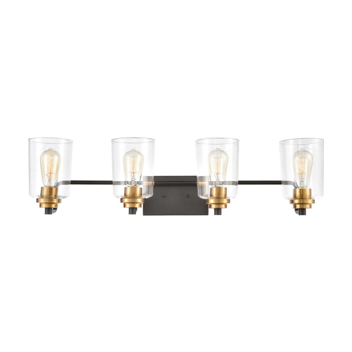 Four Light Vanity from the Robins collection in Matte Black, Brushed Brass, Brushed Brass finish