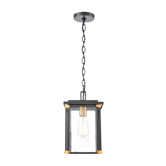 One Light Outdoor Hanging Lantern from the Vincentown collection in Matte Black, Brushed Brass, Brushed Brass finish