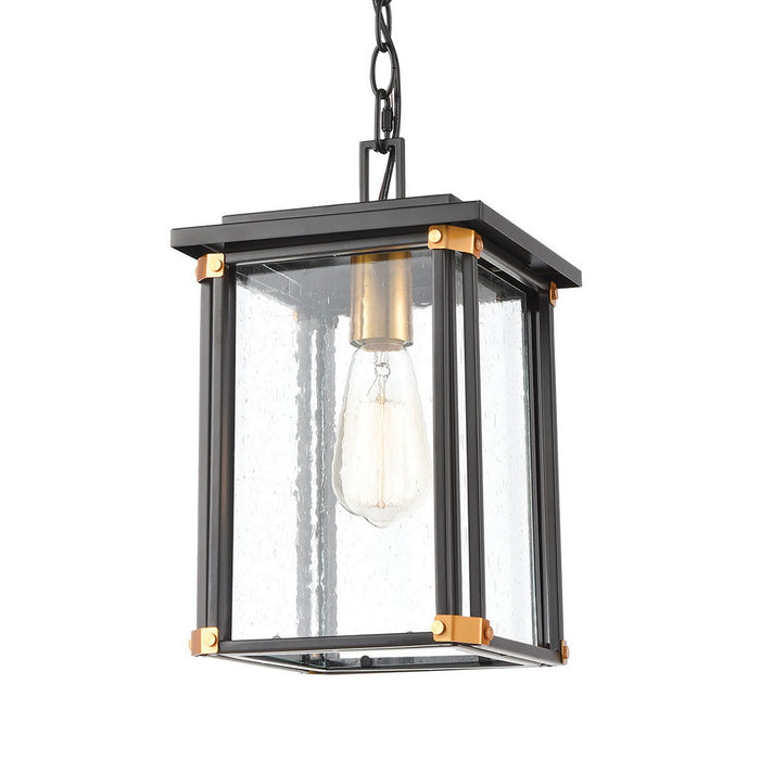 One Light Outdoor Hanging Lantern from the Vincentown collection in Matte Black, Brushed Brass, Brushed Brass finish