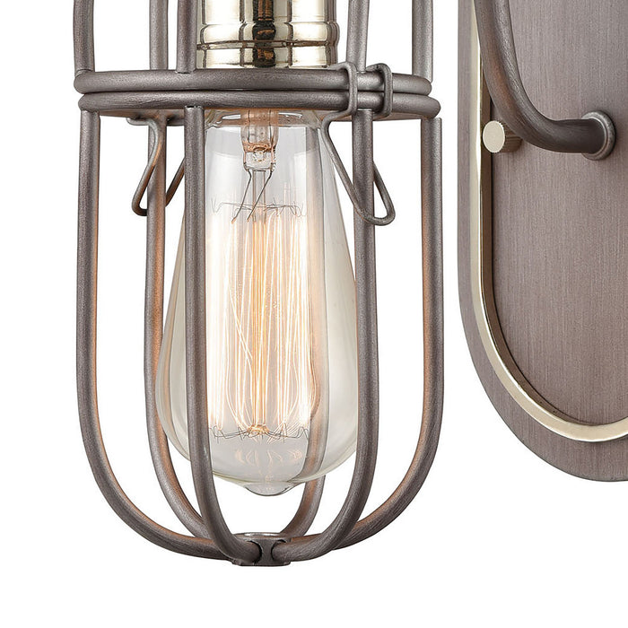 One Light Vanity Lamp from the Industrial Cage collection in Polished Nickel finish