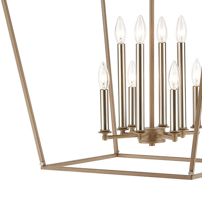 Eight Light Chandelier from the Fairfax collection in Light Wood, Satin Nickel finish