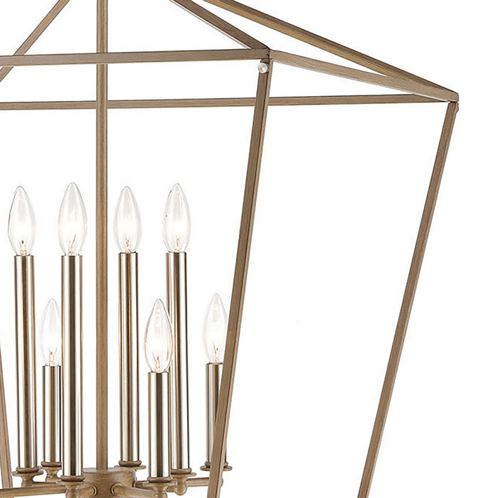 Eight Light Chandelier from the Fairfax collection in Light Wood, Satin Nickel finish