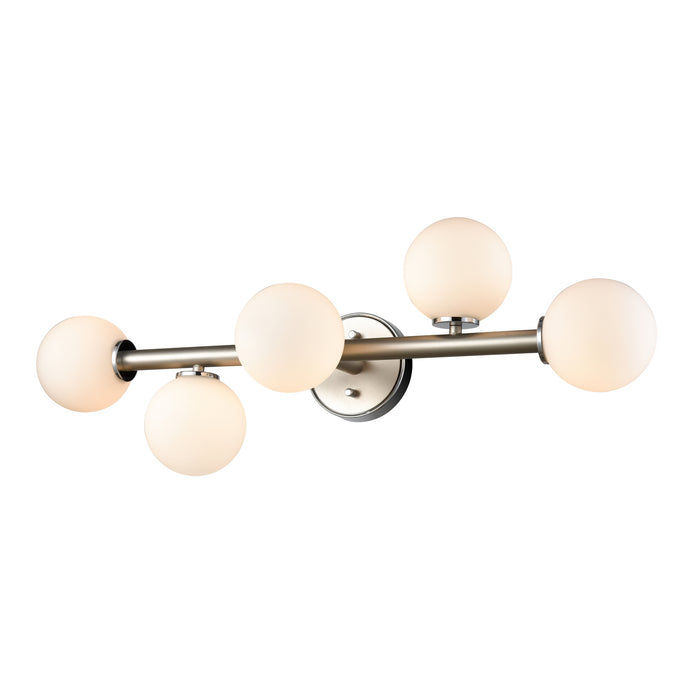 DVI Lighting - DVP34543CH+BN-OP - Five Light Vanity - Alouette - Chrome/Buffed Nickel w/ Half Opal Glass