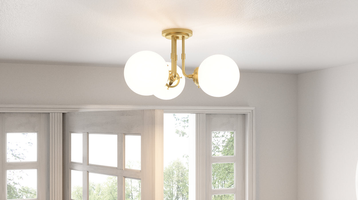 Three Light Semi-Flush Mount from the Landry collection in Satin Brass finish
