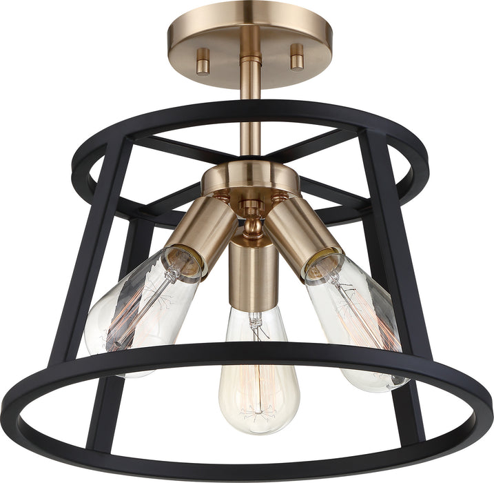 Nuvo Lighting - 60-6643 - Three Light Semi Flush Mount - Chassis - Copper Brushed Brass / Matte Black