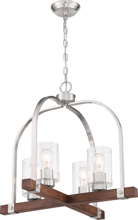 Nuvo Lighting - 60-6966 - Four Light Chandelier - Arabel - Brushed Nickel / Nutmeg Wood