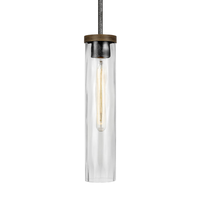 One Light Pendant from the ANGELO collection in Distressed Weathered Oak / Slate Grey Metal finish