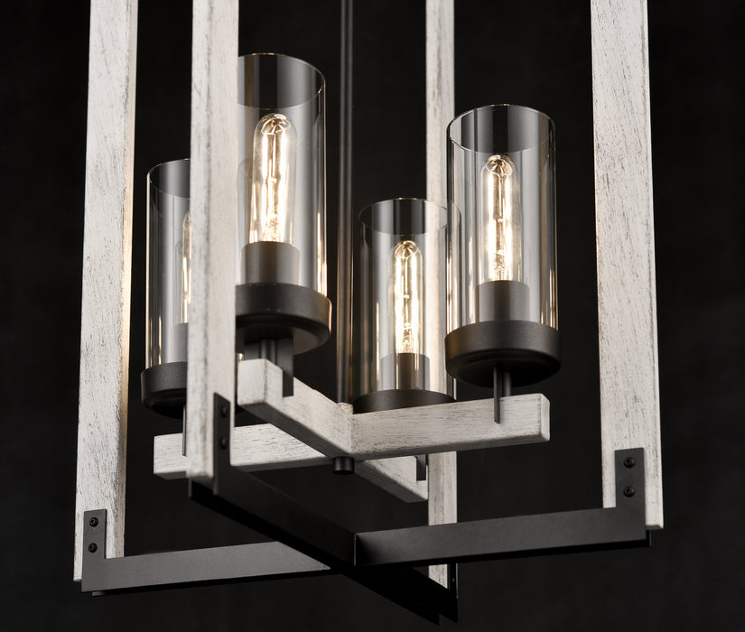Four Light Foyer Pendant from the Okanagan collection in Graphite/Birchwood On Metal w/ Clear Glass finish