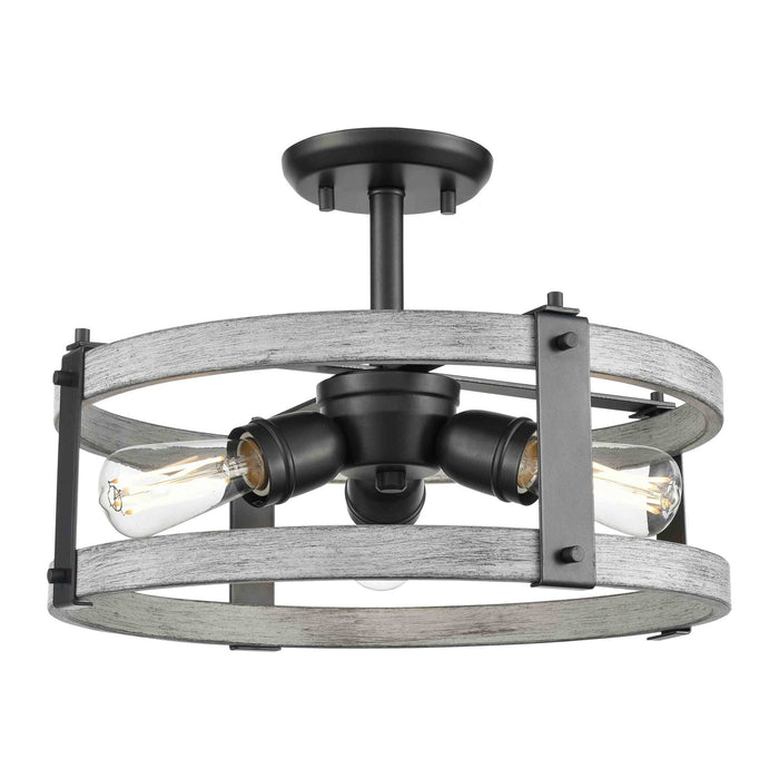 DVI Lighting - DVP40312GR+BIW - Three Light Semi-Flush Mount - Oakhurst - Graphite/Birchwood On Metal