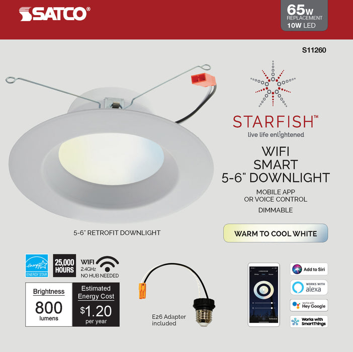 LED Downlight in White finish, WiFi Smart LED Recessed Downlight, Works with Siri, Alexa, Google Assistant, SmartThings