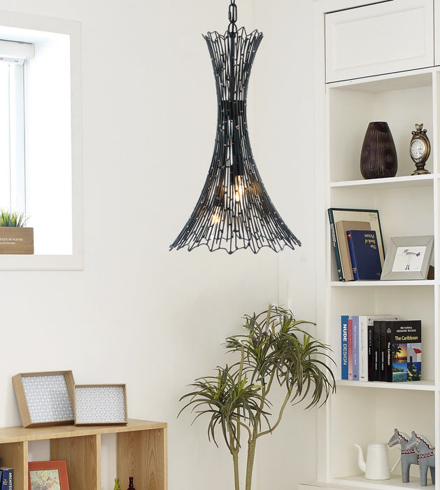 Three Light Foyer Pendant from the Rikki collection in Carbon/Aged Gold finish