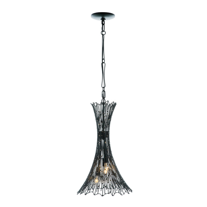 Three Light Foyer Pendant from the Rikki collection in Carbon/Aged Gold finish