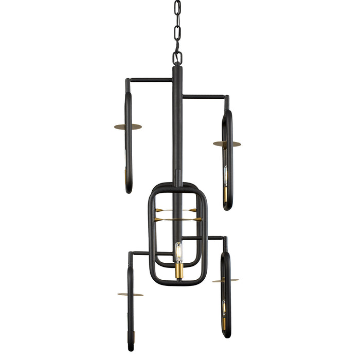 Six Light Foyer Pendant from the Bar None collection in Aged Gold/Rustic Bronze finish