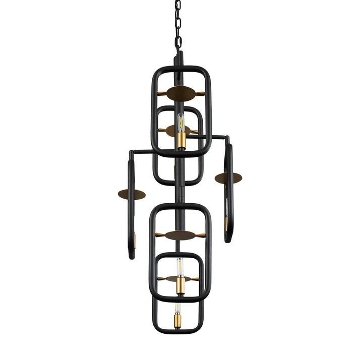Six Light Foyer Pendant from the Bar None collection in Aged Gold/Rustic Bronze finish