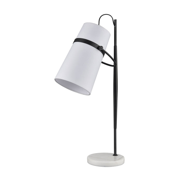 One Light Table Lamp from the Banded Shade collection in Matte Black, White Marble finish