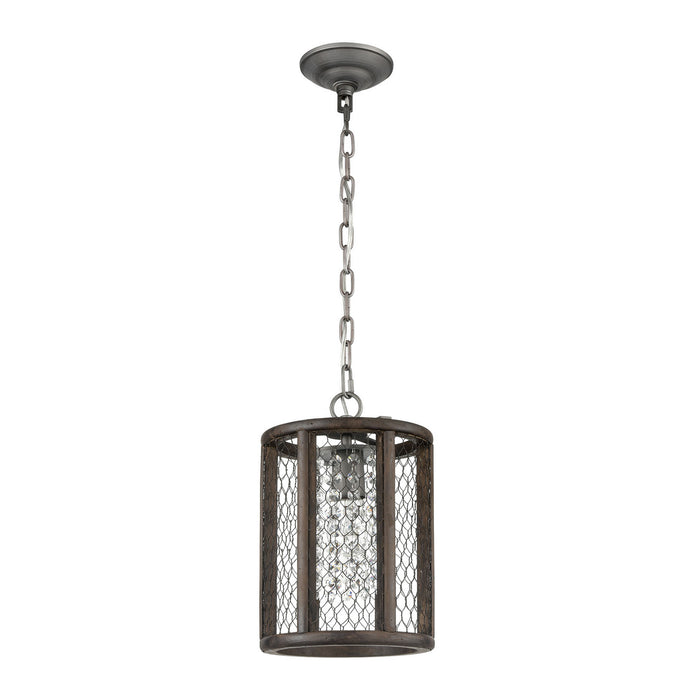 One Light Mini Pendant from the Renaissance Invention collection in Weathered Zinc, Aged Wood, Aged Wood finish