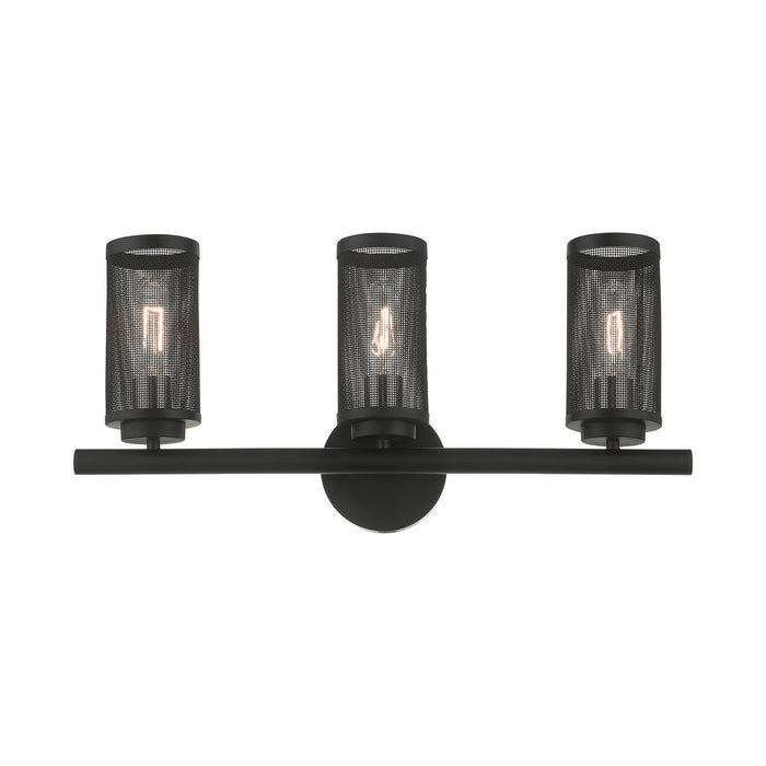 Three Light Vanity from the Industro collection in Black with Brushed Nickel Accents finish