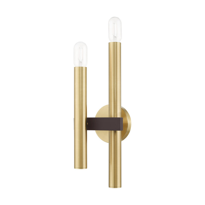 Two Light Wall Sconce from the Helsinki collection in Satin Brass with Bronze Accents finish