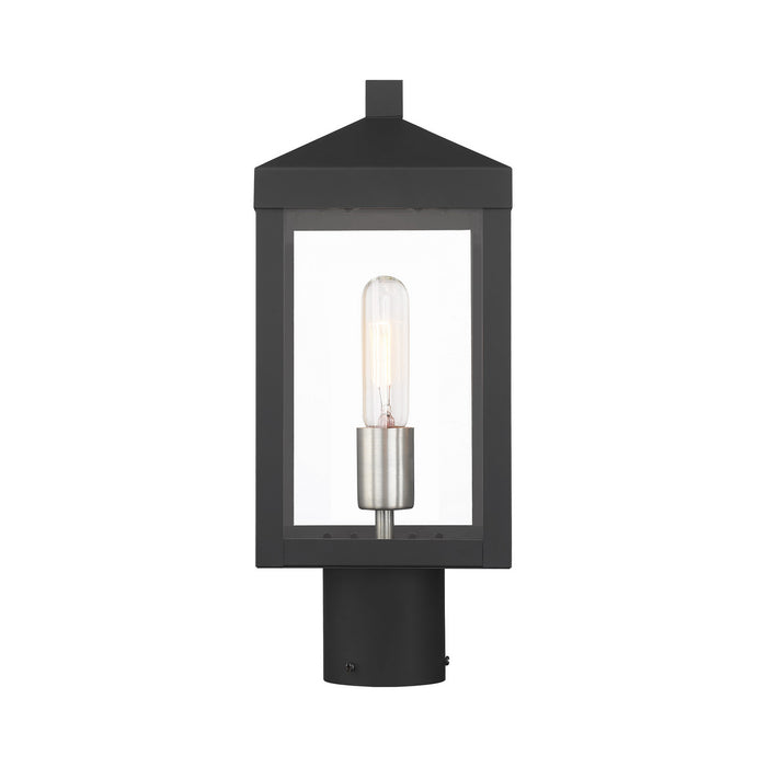 One Light Outdoor Post Top Lantern from the Nyack collection in Black with Brushed Nickel Cluster finish