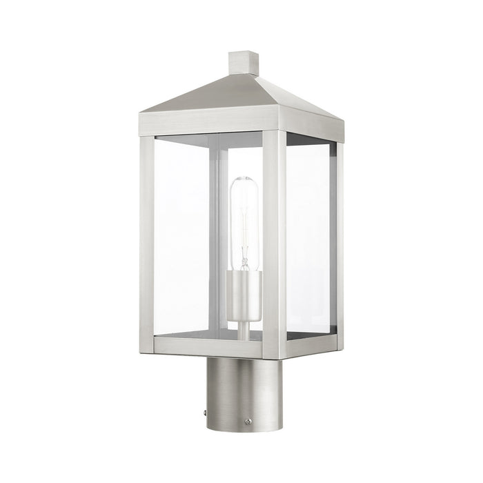 One Light Outdoor Post Top Lantern from the Nyack collection in Brushed Nickel finish