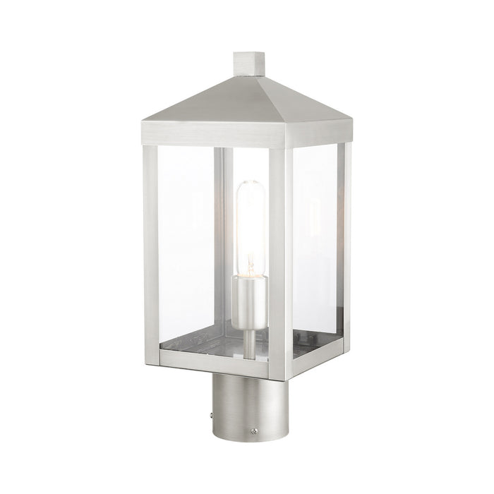 One Light Outdoor Post Top Lantern from the Nyack collection in Brushed Nickel finish