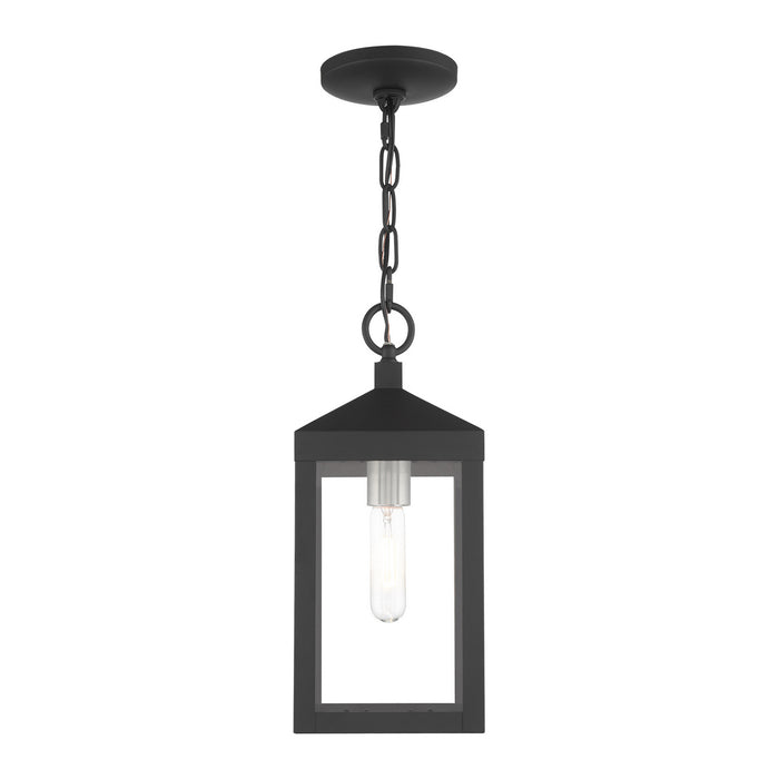 One Light Outdoor Pendant from the Nyack collection in Black with Brushed Nickel Cluster finish