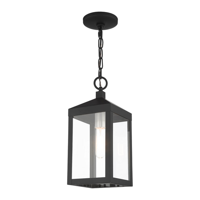 One Light Outdoor Pendant from the Nyack collection in Black with Brushed Nickel Cluster finish