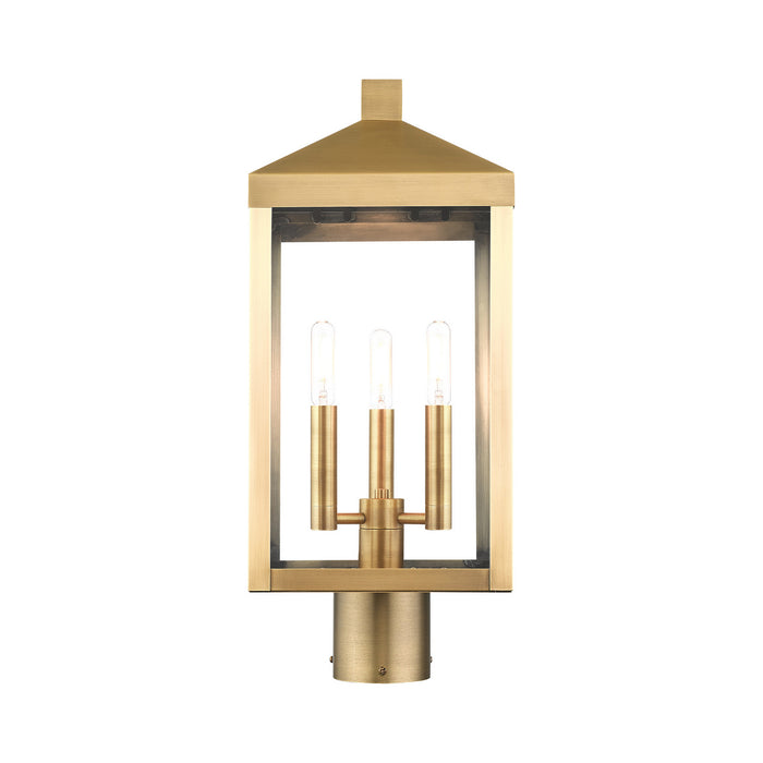 Three Light Outdoor Post Top Lantern from the Nyack collection in Antique Brass finish