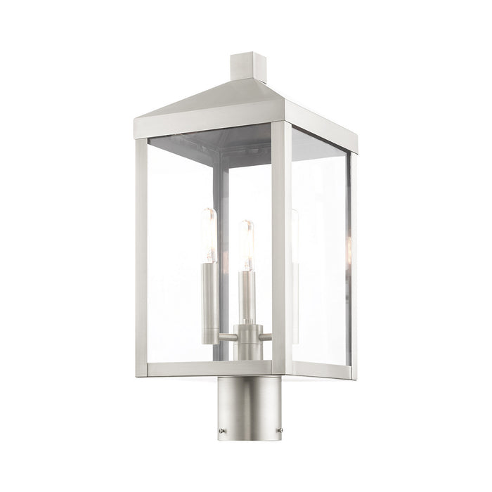 Three Light Outdoor Post Top Lantern from the Nyack collection in Brushed Nickel finish