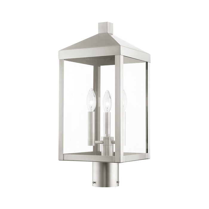 Three Light Outdoor Post Top Lantern from the Nyack collection in Brushed Nickel finish