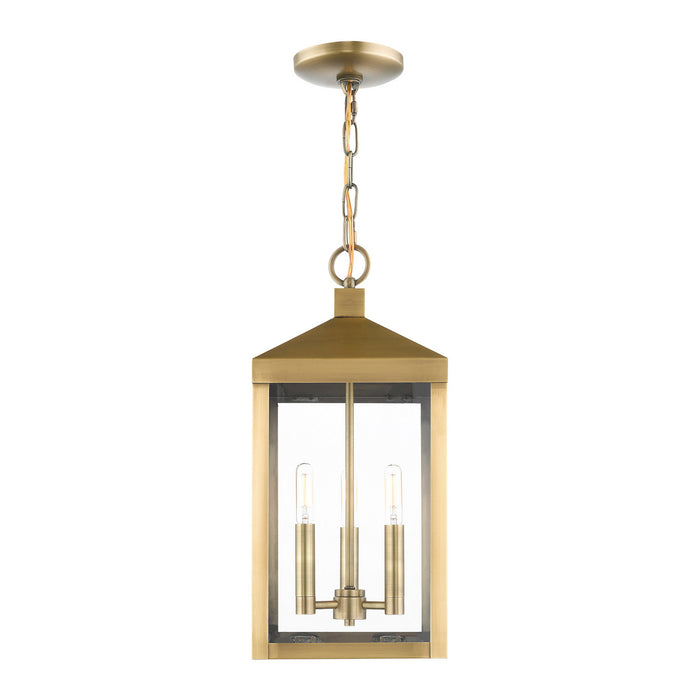 Three Light Outdoor Pendant from the Nyack collection in Antique Brass finish