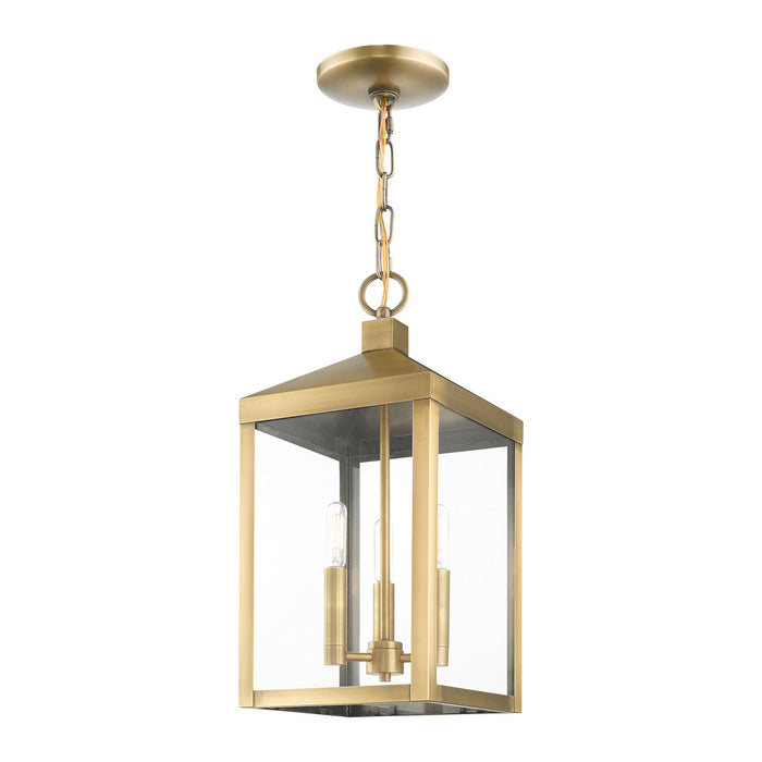 Three Light Outdoor Pendant from the Nyack collection in Antique Brass finish