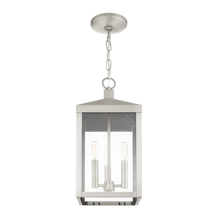 Three Light Outdoor Pendant from the Nyack collection in Brushed Nickel finish