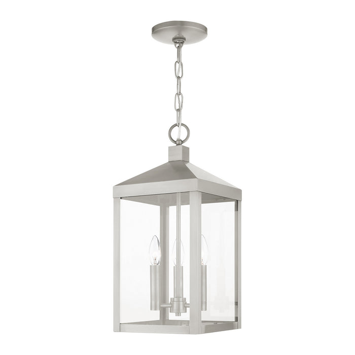 Three Light Outdoor Pendant from the Nyack collection in Brushed Nickel finish