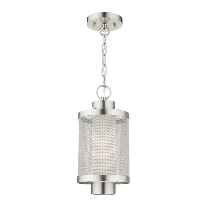 One Light Outdoor Pendant from the Nottingham collection in Brushed Nickel finish